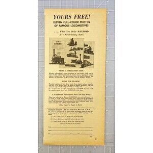 Railroad Magazine "Color Photos of Famous Locomotives for Subscription" Ad 1954